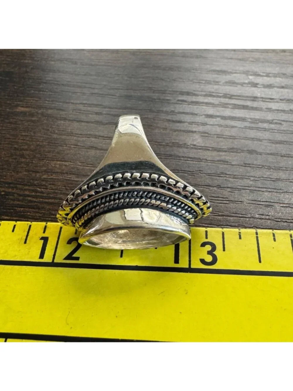 Marquise Pale Green Quartz Bezel Set Sterling Silver Statement Ring Size 7.75